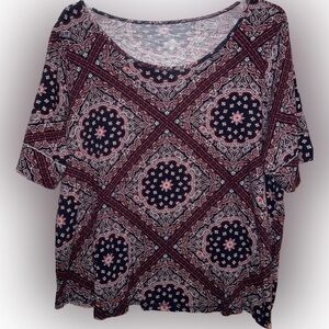 💥C Est 1946 Blouse Short Sleeve Round Neck Geometric Blue Red Paisley 22W 24W